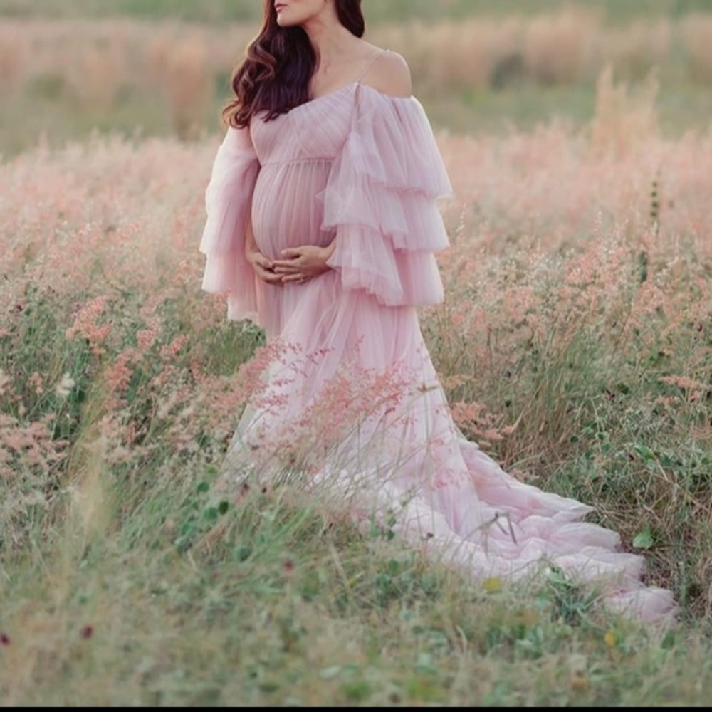 Maternity Dress for Sweetheart Tulle Robe Off Shoulder Dressing Gown. - Picture 3 of 15